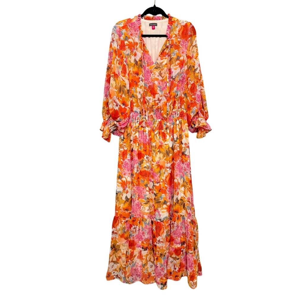 Vince Camuto Floral Smocked Midi / Maxi Dress Boho Ruffle Tiered Peasant 3X
